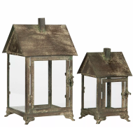 Metalowe Lampiony Szklane – Zestaw 2 Sztuk w Stylu Retro Loft