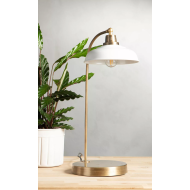 Lampa Stołowa Złota z Białym Kloszem – Idealna do Biura i Sypialni