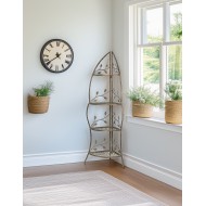 Metalowa narożna szafka z półkami – elegancki kwietnik i organizer