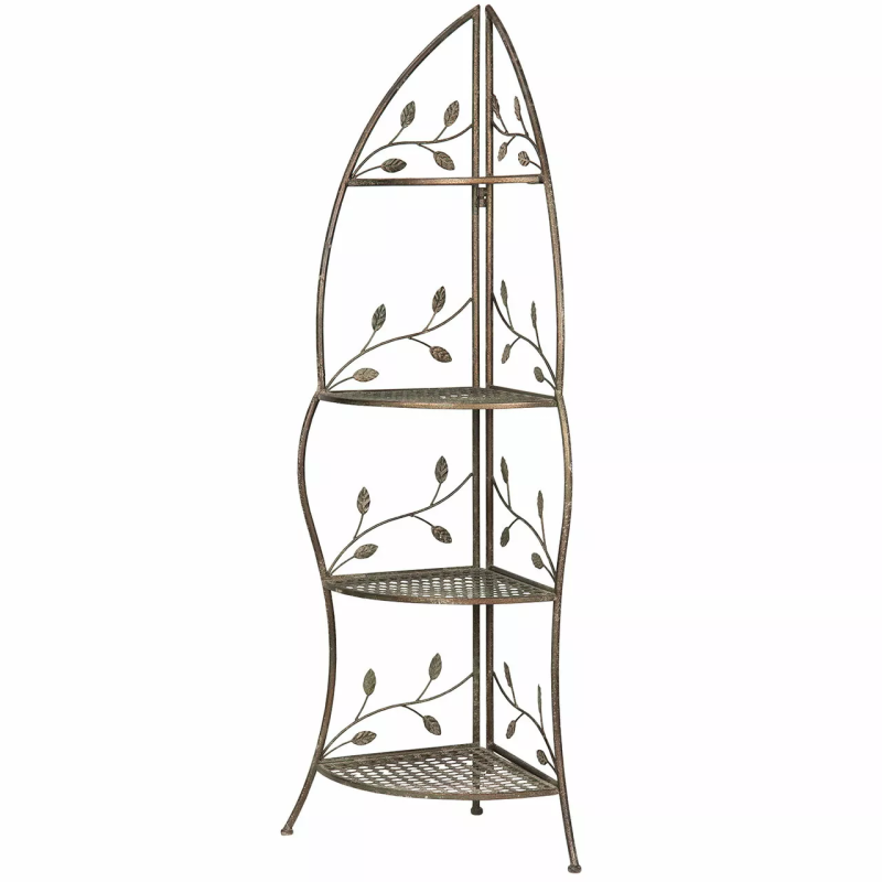 Metalowa narożna szafka z półkami – elegancki kwietnik i organizer