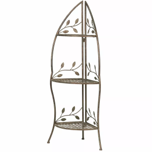 Metalowa narożna szafka z półkami – elegancki kwietnik