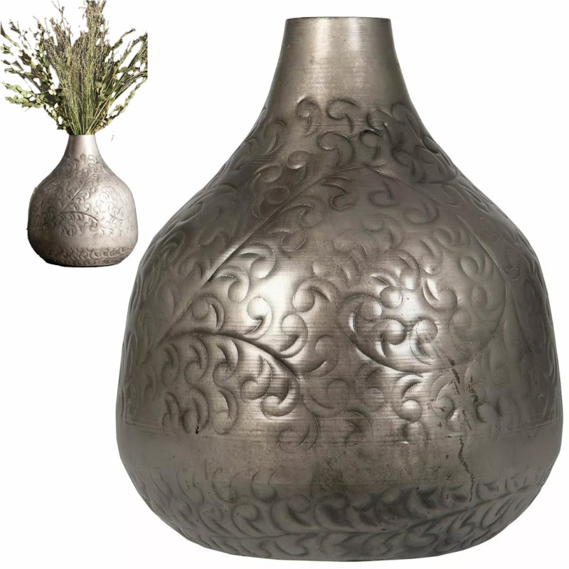 Srebrny metalowy wazon w stylu loft – elegancka dekoracja do wnętrz
