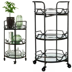 Czarny barek na kółkach z lustrzanymi blatami – elegancki i funkcjonalny