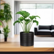 Doniczka czarna ceramiczna matowa 17,5 cm, ozdobna na parapet, do roślin domowych