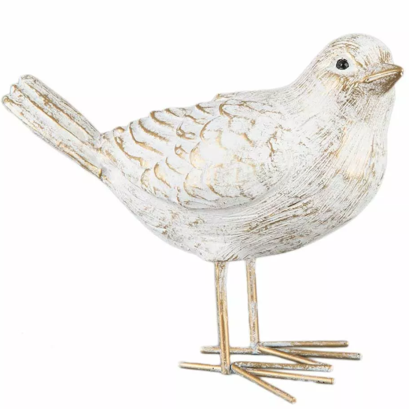 Figurka dekoracyjna wróbel 11 cm, biały ptak na parapet, komodę, prezent