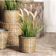 Sztuczna trawa dekoracyjna 56 cm z puszystymi kłosami, w doniczce, realistyczna ozdoba