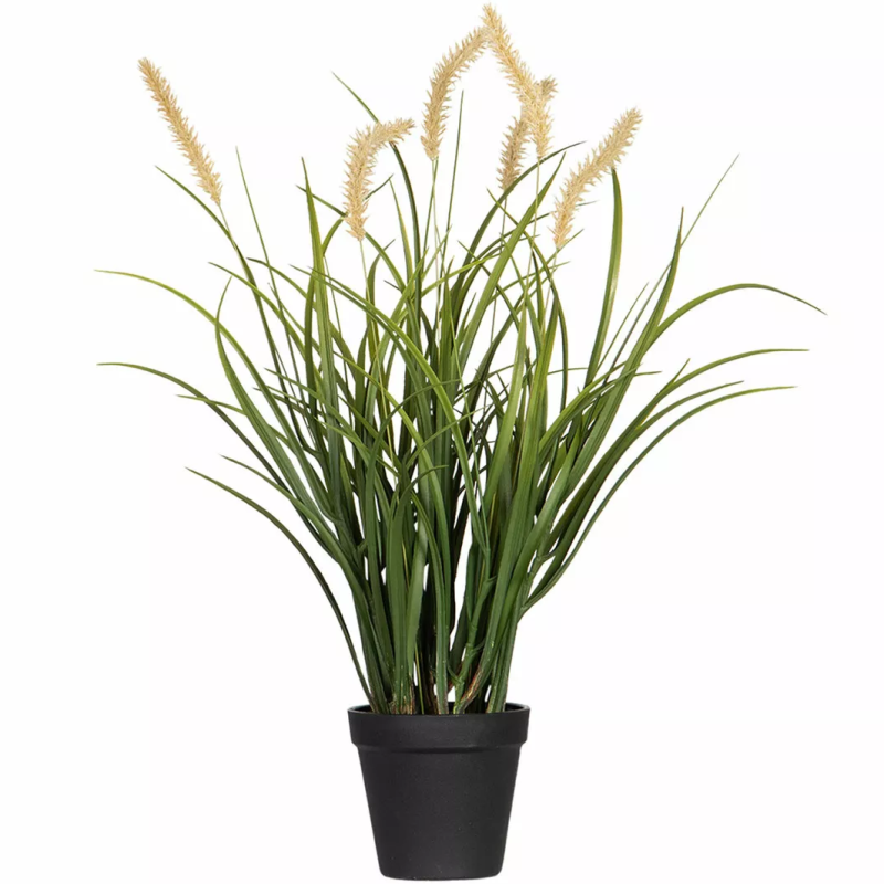 Sztuczna trawa dekoracyjna 56 cm z puszystymi kłosami, w doniczce, realistyczna ozdoba