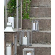 Komplet drewnianych lampionów ze szklanymi ściankami – styl skandynawski i boho