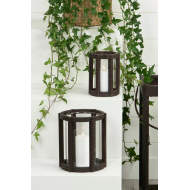 Komplet drewnianych lampionów ze szklanymi ściankami – brązowe, styl boho i skandynawski