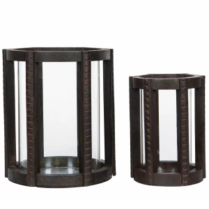 Komplet drewnianych lampionów ze szklanymi ściankami – brązowe, styl boho i skandynawski