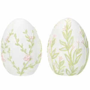 Figurka jajko wielkanocne 2 szt. | Biała, dekoracyjna, kwiatowy wzór