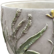 Doniczka betonowa 18,5 cm | Dekoracyjna osłonka na kwiaty, wzór roślinny, do wnętrz i ogrodu