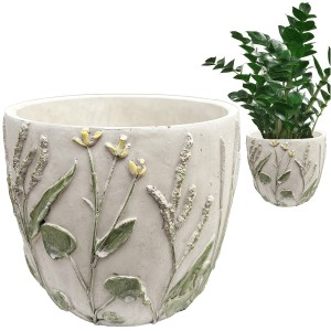 Doniczka betonowa 18,5 cm | Dekoracyjna osłonka na kwiaty, wzór roślinny, do wnętrz i ogrodu
