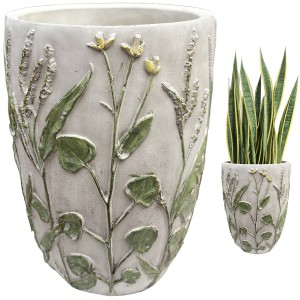 Wysoka donica betonowa 21,5 cm | Dekoracyjna osłonka z kwiatowym wzorem, do wnętrz i ogrodu
