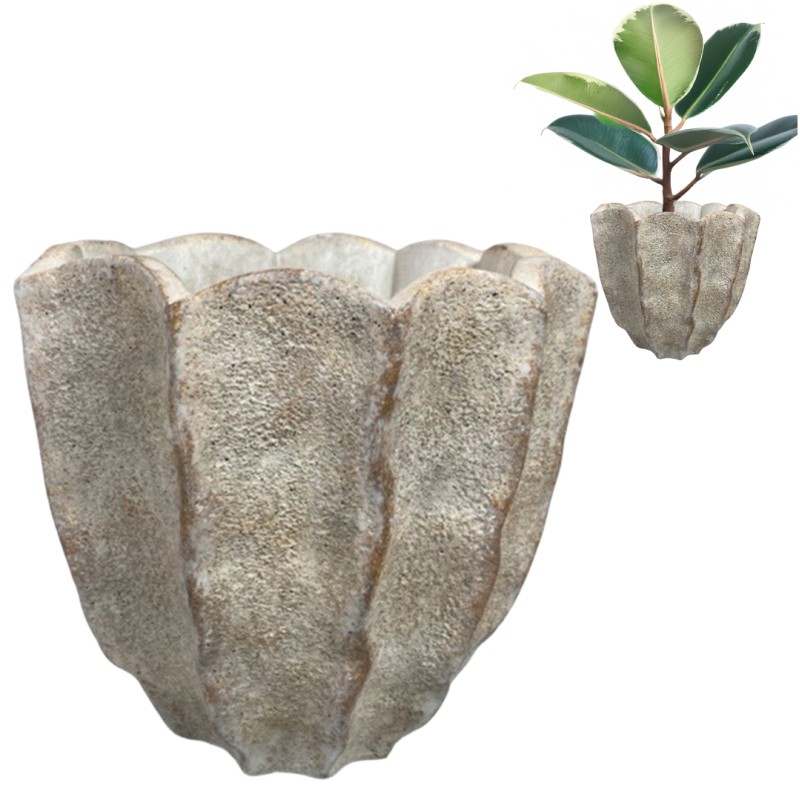 Duża doniczka betonowa 20 cm | Osłonka w kształcie kwiatu, efekt kamienia
