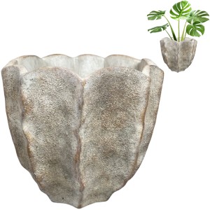 Duża doniczka betonowa 23 cm | Osłonka w kształcie kwiatu, efekt kamienia