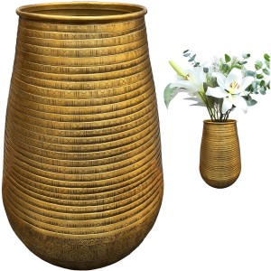 Wazon metalowy złoty 38 cm | Elegancki wazon na kwiaty, dekoracja do salonu i sypialni