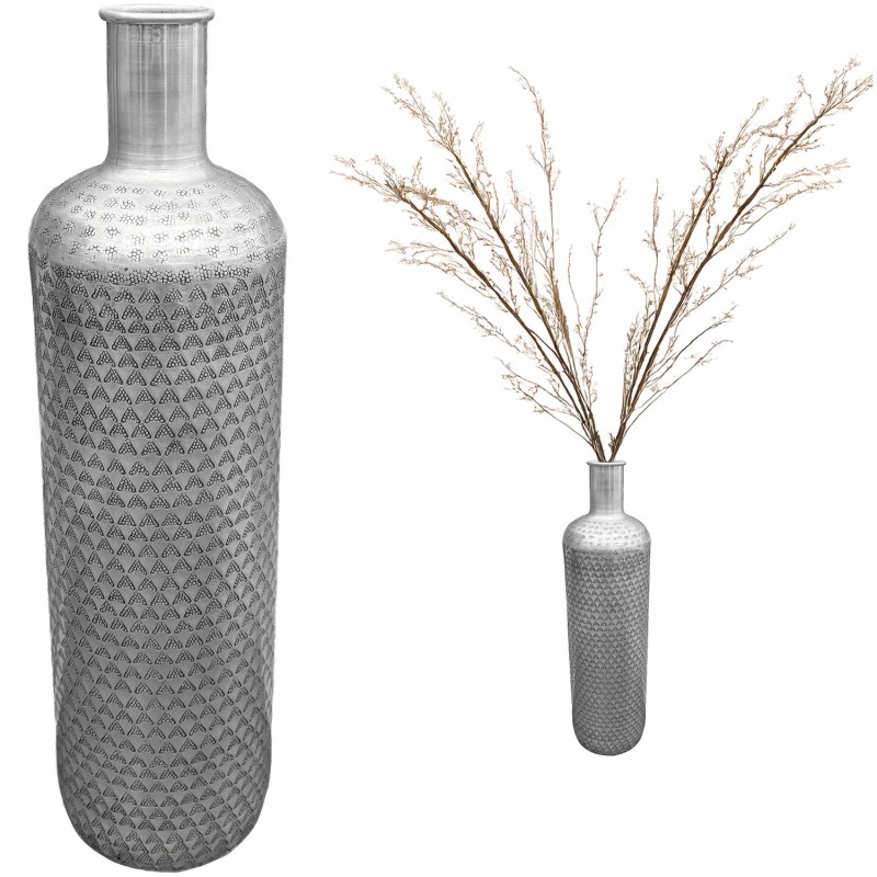 Wazon podłogowy srebrny 54 cm | Metalowy wazon butelka na gałęzie i dekoracje