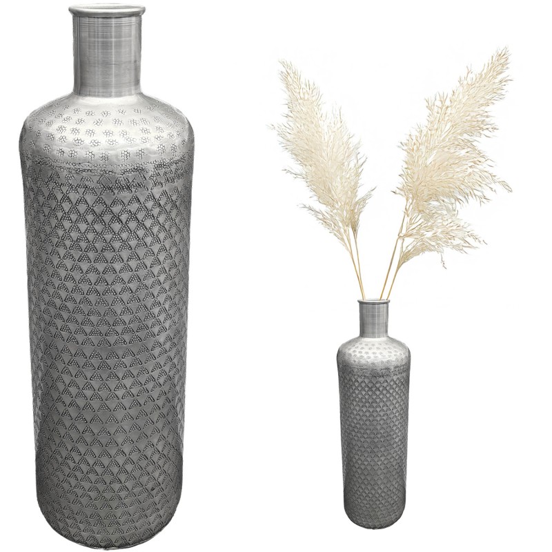 Wazon podłogowy srebrny 46,5 cm | Metalowy wazon butelka na gałęzie i dekoracje