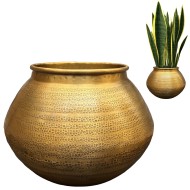 Doniczka metalowa złota 28 cm | Retro doniczka na rośliny domowe, dekoracja vintage
