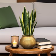 Doniczka metalowa złota 28 cm | Retro doniczka na rośliny domowe, dekoracja vintage