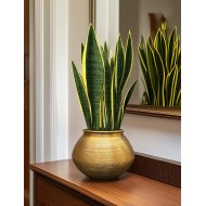 Doniczka metalowa złota 28 cm | Retro doniczka na rośliny domowe, dekoracja vintage