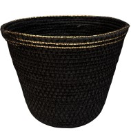 Doniczka boho czarna ze złotym wykończeniem | Naturalna doniczka z trawy morskiej