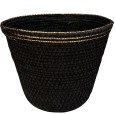 Doniczka boho czarna ze złotym wykończeniem | Naturalna doniczka z trawy morskiej