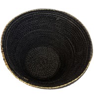 Doniczka boho czarna ze złotym wykończeniem | Naturalna doniczka z trawy morskiej