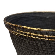 Doniczka boho czarna ze złotym wykończeniem | Naturalna doniczka z trawy morskiej