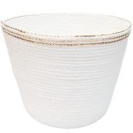 Doniczka boho biała ze złotym wykończeniem | Naturalna doniczka z trawy morskiej