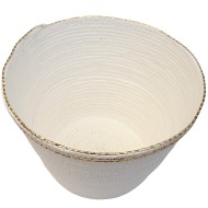 Doniczka boho biała ze złotym wykończeniem | Naturalna doniczka z trawy morskiej