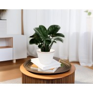 Doniczka boho biała ze złotym wykończeniem | Naturalna doniczka z trawy morskiej