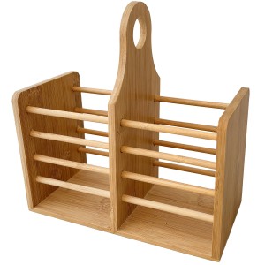 Bambusowy ociekacz na sztućce z uchwytem – Naturalny koszyk do kuchni