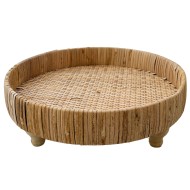 Okrągła taca rattanowa na nóżkach – boho dekoracja z naturalnego rattanu 30 cm