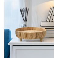 Okrągła taca rattanowa na nóżkach – boho dekoracja z naturalnego rattanu 30 cm