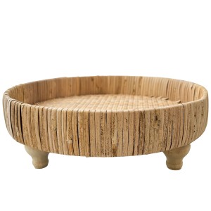 Okrągła taca rattanowa na nóżkach – boho dekoracja z naturalnego rattanu 30 cm