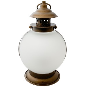 Lampion metalowy złoty z matowym kloszem – do zawieszenia, na świeczkę ⌀4.2 cm