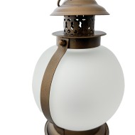 Lampion metalowy złoty z matowym kloszem – do zawieszenia, na świeczkę ⌀4.2 cm