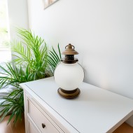 Lampion metalowy złoty z matowym kloszem – do zawieszenia, na świeczkę ⌀4.2 cm