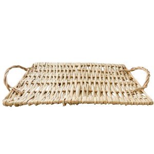 Taca rattanowa prostokątna boho naturalna dekoracyjna 41,5x24 cm