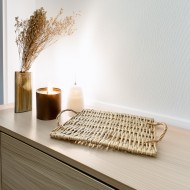 Taca rattanowa prostokątna boho naturalna dekoracyjna 41,5x24 cm