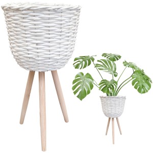 Doniczka bambusowa biała na nóżkach duża 56 cm