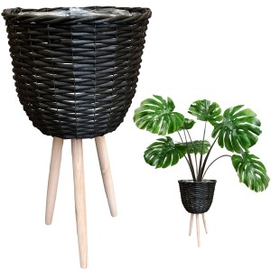 Doniczka bambusowa czarna na nóżkach duża 56 cm