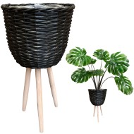 Doniczka bambusowa czarna na nóżkach duża 56 cm