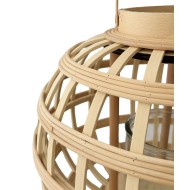 Lampion bambusowy boho z uchwytem i szklanym świecznikiem