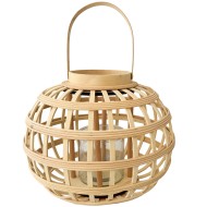 Lampion bambusowy boho z uchwytem i szklanym świecznikiem