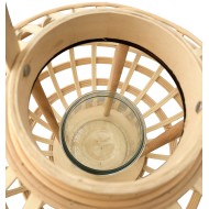 Lampion bambusowy boho z uchwytem i szklanym świecznikiem