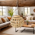 Lampion bambusowy boho z uchwytem i szklanym świecznikiem