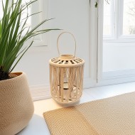 Duży lampion boho z bambusa ze szklanym świecznikiem i uchwytem